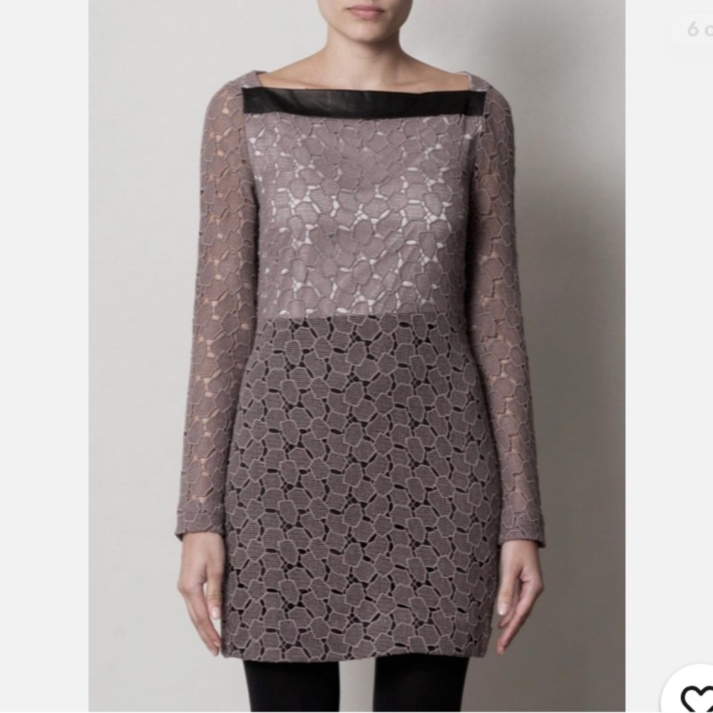 ⚪️Diane von Furstenberg Sarita Pebble Lace Leather Detail Dress